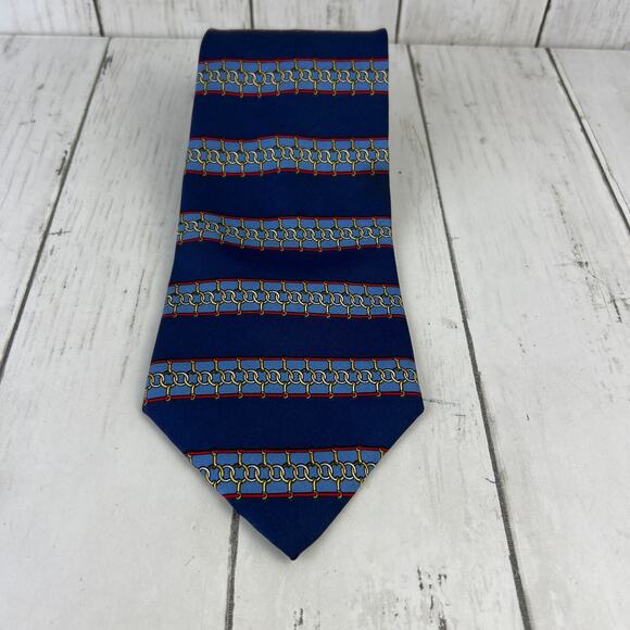 VTG Givenchy Monsieur Blue Link Striped Silk Necktie Tie Business Office - Picture 3 of 11